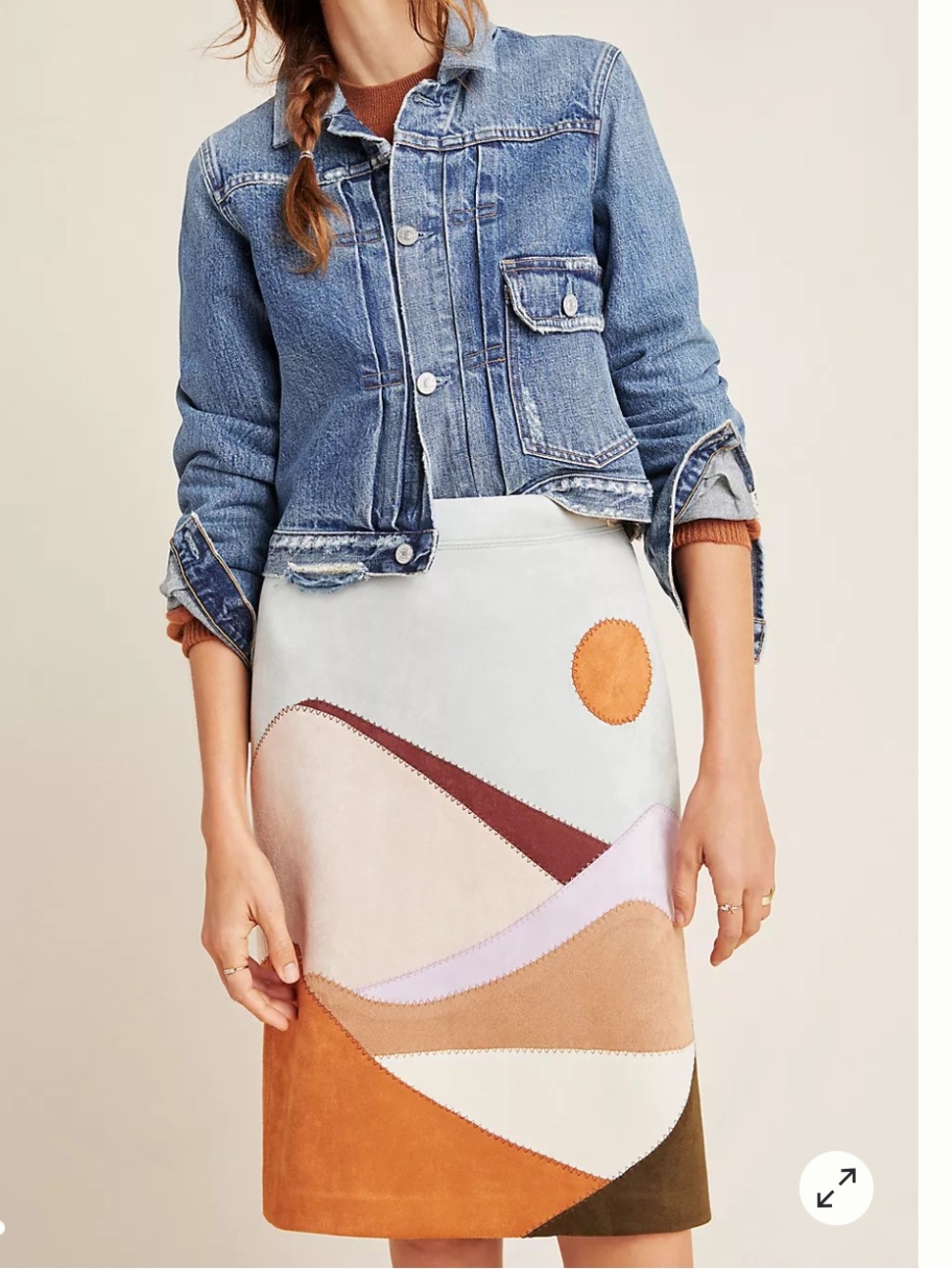 Anthropologie Faux Suede Patchwork Landscape Mini Skirt Small Multi